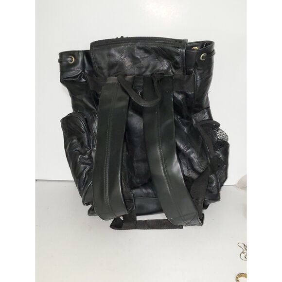 A Genuine Leather Backpack School Hiking Knapsack Black Adjustable As-Is - Picture 9 of 14